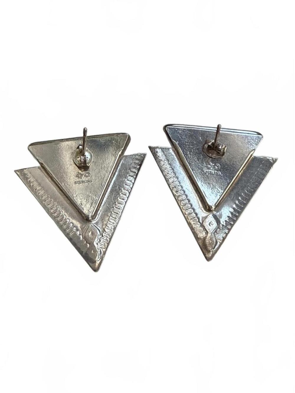 Sterling Inlay Triangle Earrings Lapis Turquoise SW - Picture 4 of 7